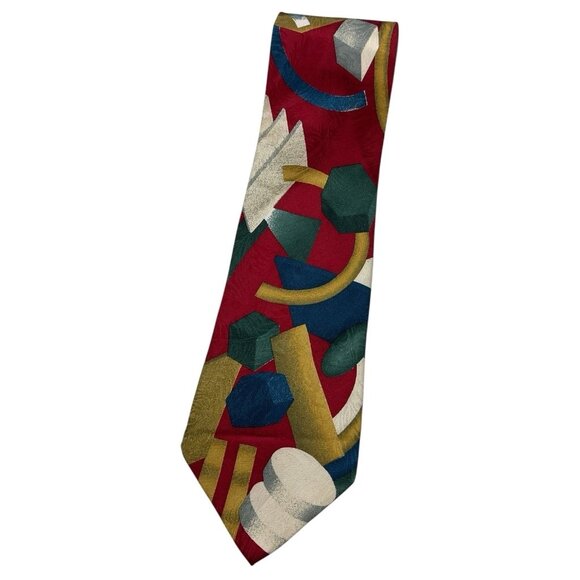 CARNAVAL DE VENISE Men's 100% Silk Necktie LUXURY Tie Burgundy Geometric W:3.8" - Picture 1 of 5